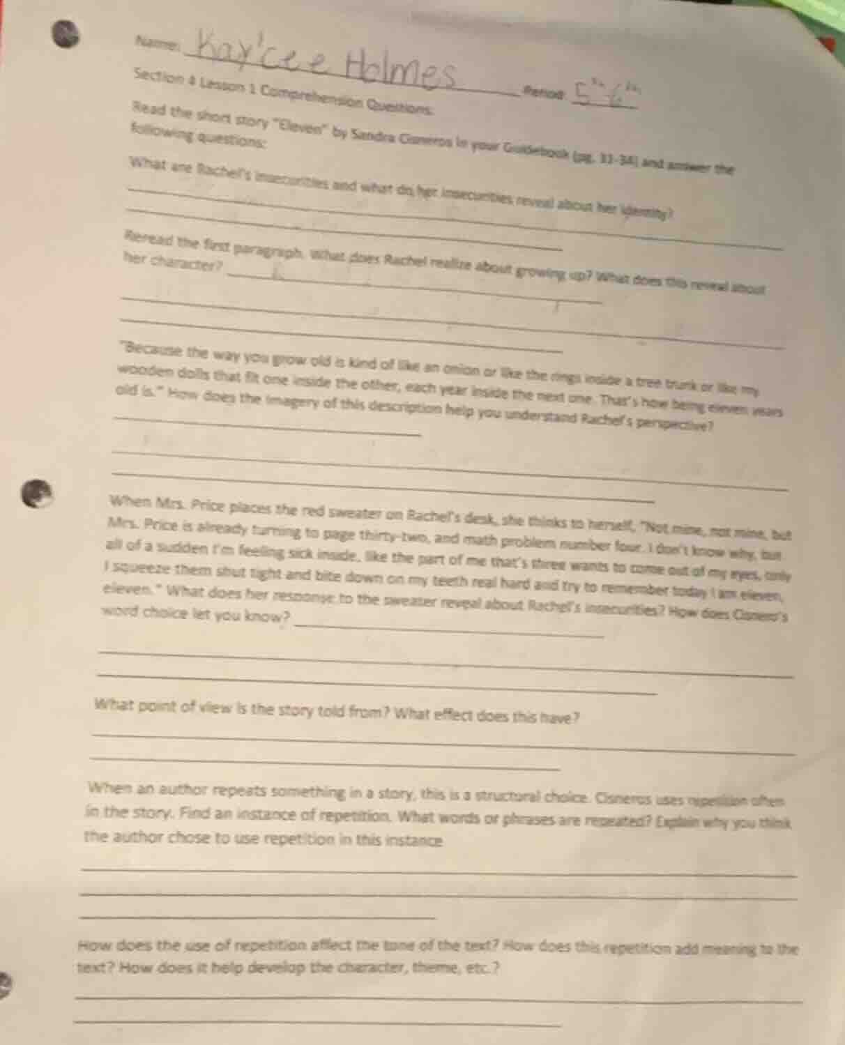 name: kaycee holmes period 5-6 section 4 lesson 1 comprehension questio…