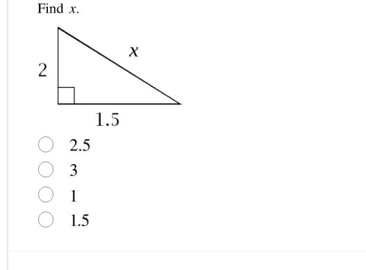 find x. 2 1.5 2.5 3 1 1.5