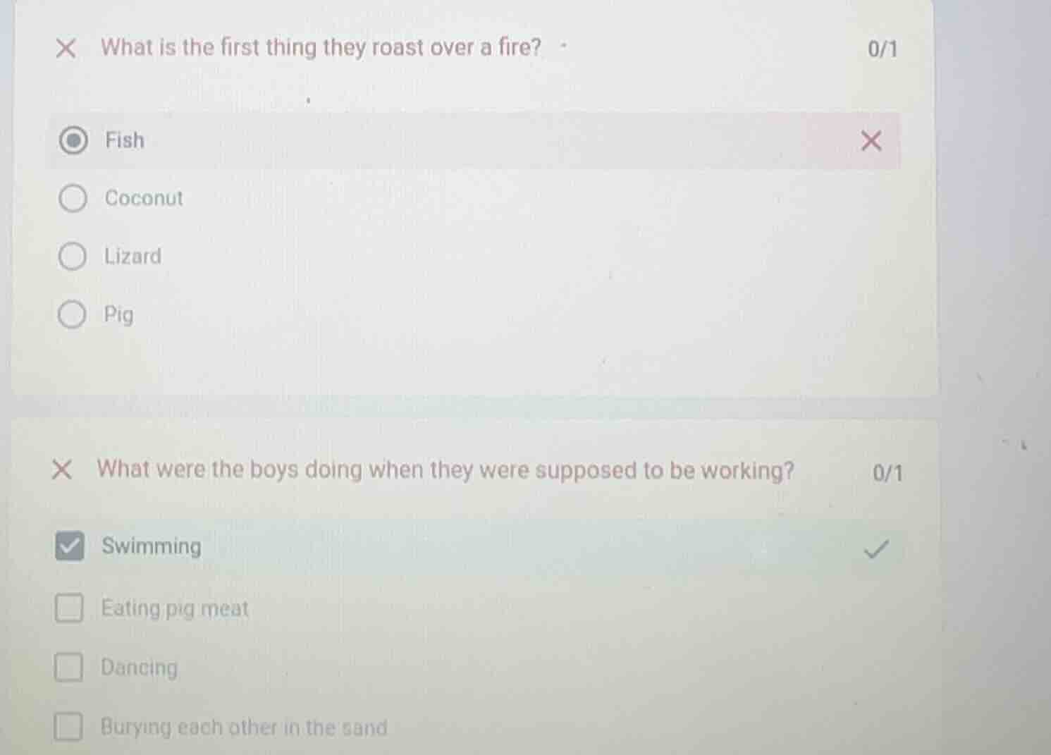what is the first thing they roast over a fire? fish coconut lizard pig…