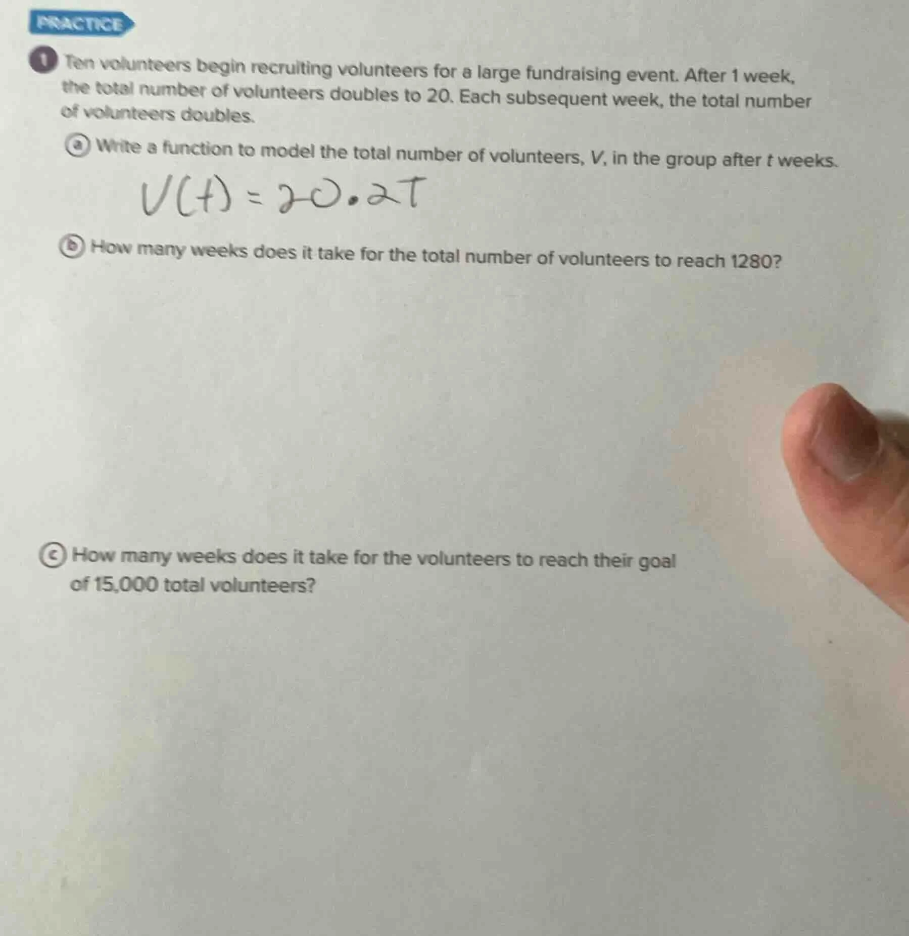 practice 1 ten volunteers begin recruiting volunteers for a large fundr…