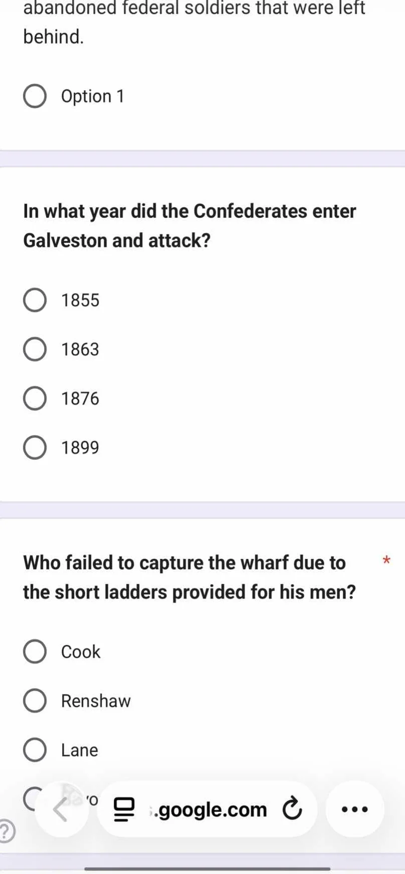 abandoned federal soldiers that were left behind. option 1 in what year…
