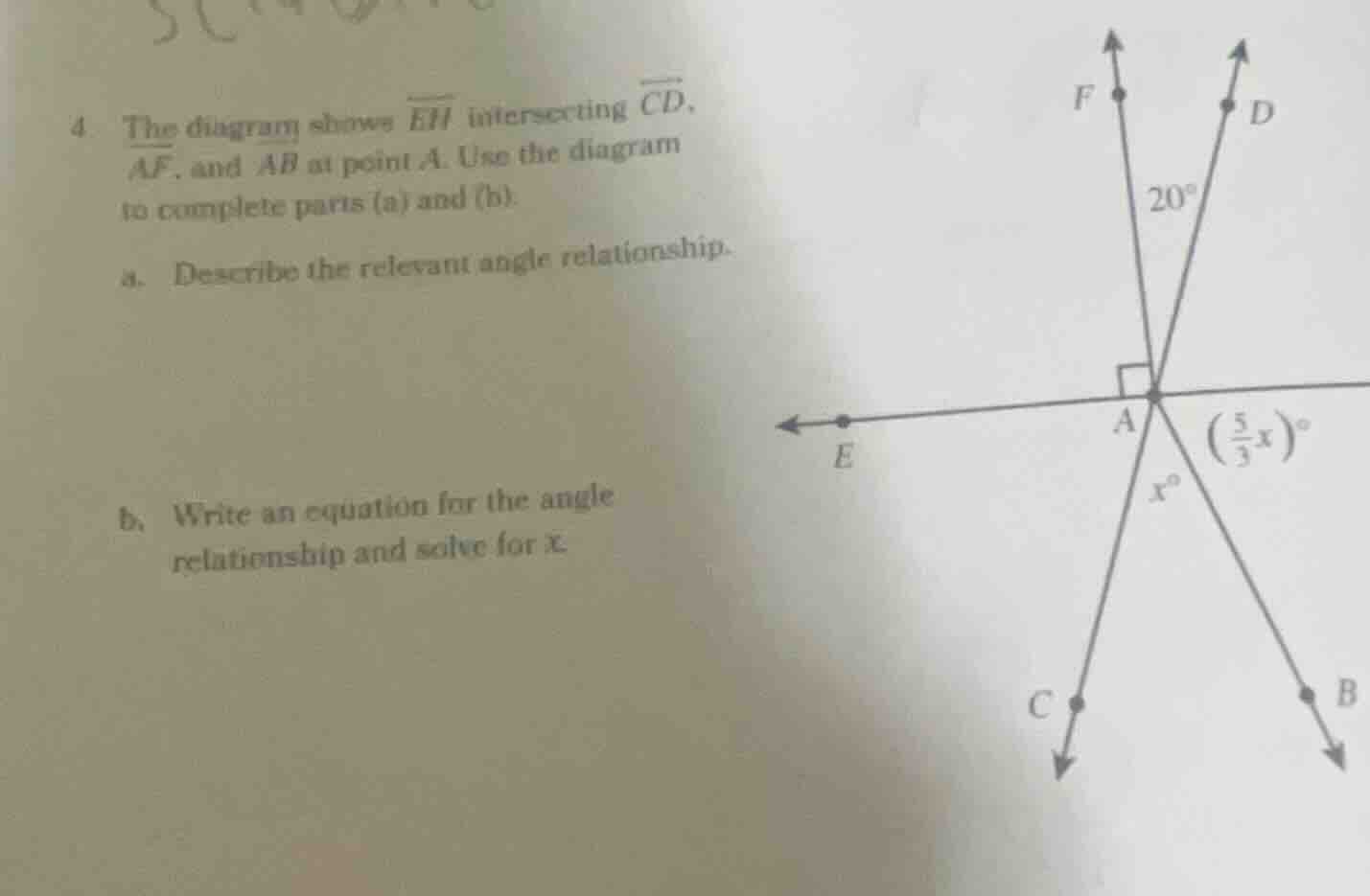 4. the diagram shows $overline{eh}$ intersecting $overline{cd}$, $overl…