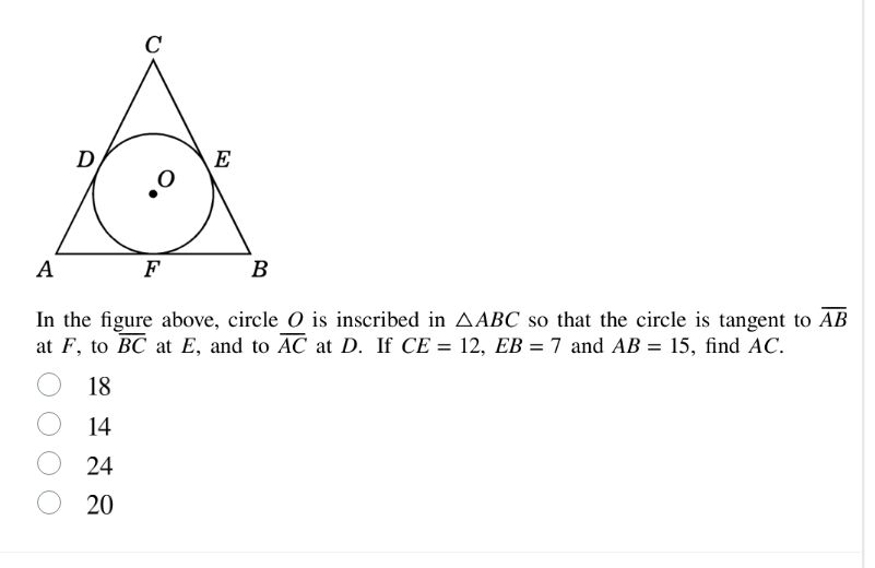 in the figure above, circle ( o ) is inscribed in ( \triangle abc ) so …