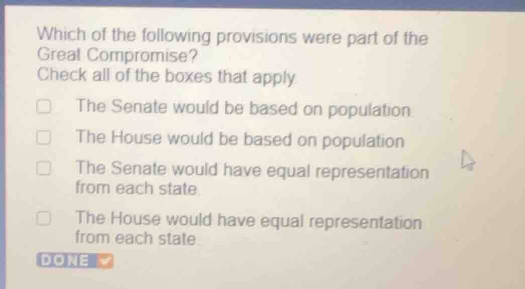 which of the following provisions were part of the great compromise? ch…