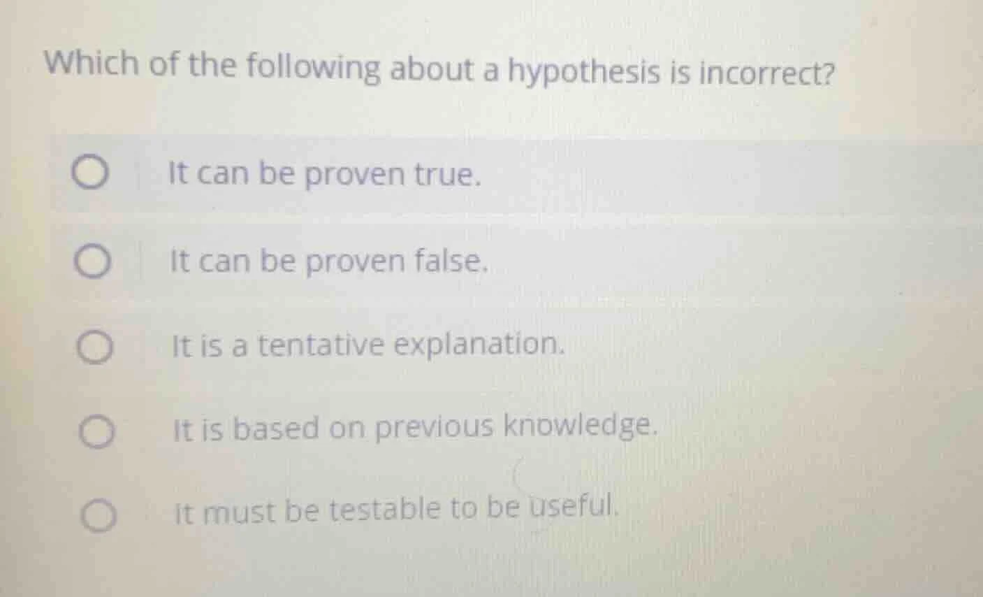 which of the following about a hypothesis is incorrect? it can be prove…
