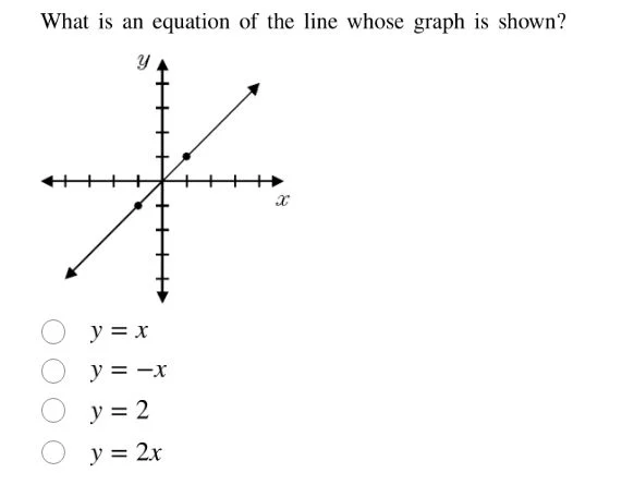 what is an equation of the line whose graph is shown? y = x y = -x y = …