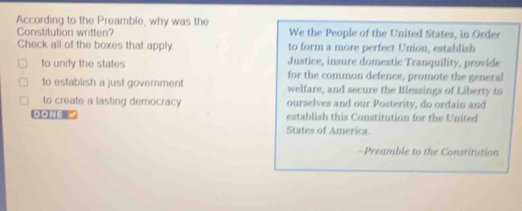 according to the preamble, why was the constitution written? check all …