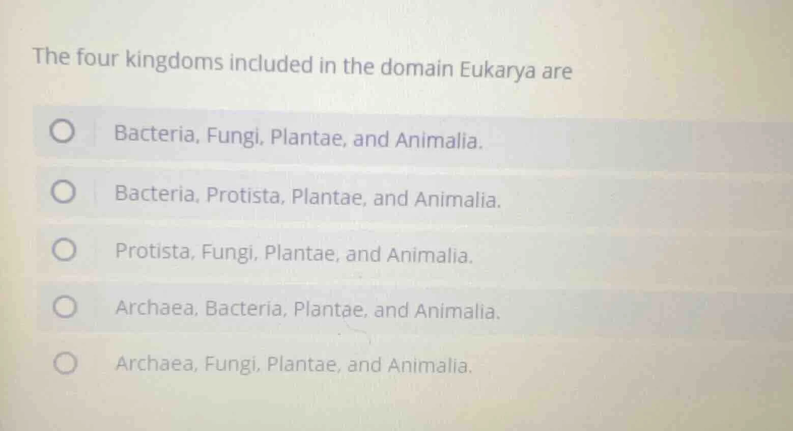 the four kingdoms included in the domain eukarya are bacteria, fungi, p…