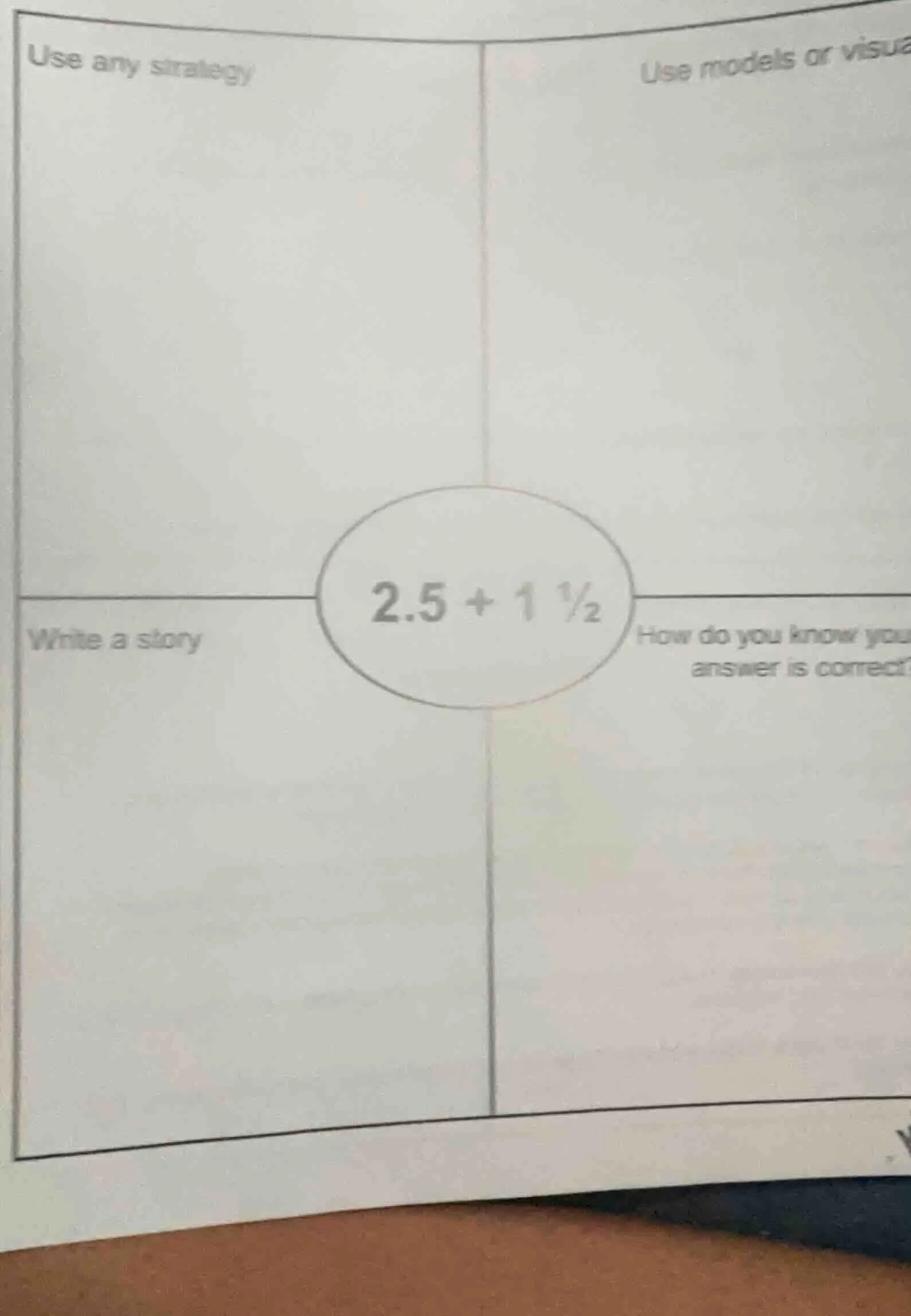 use any strategy use models or visua 2.5 + 1 ½ write a story how do you…