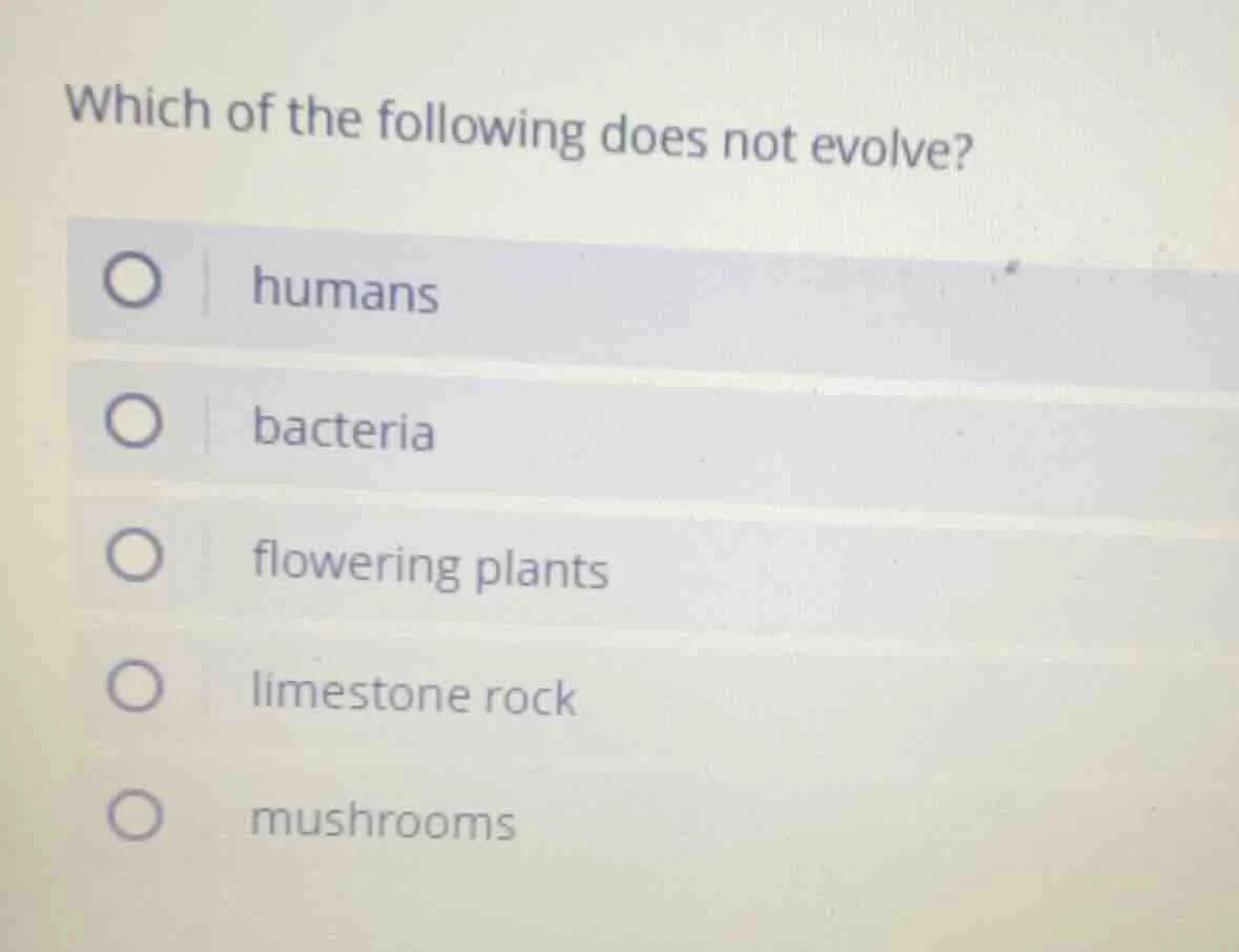 which of the following does not evolve? humans bacteria flowering plant…