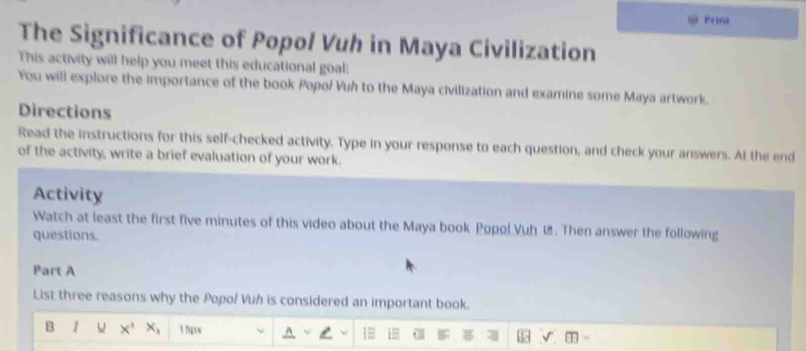 the significance of popol vuh in maya civilization this activity will h…