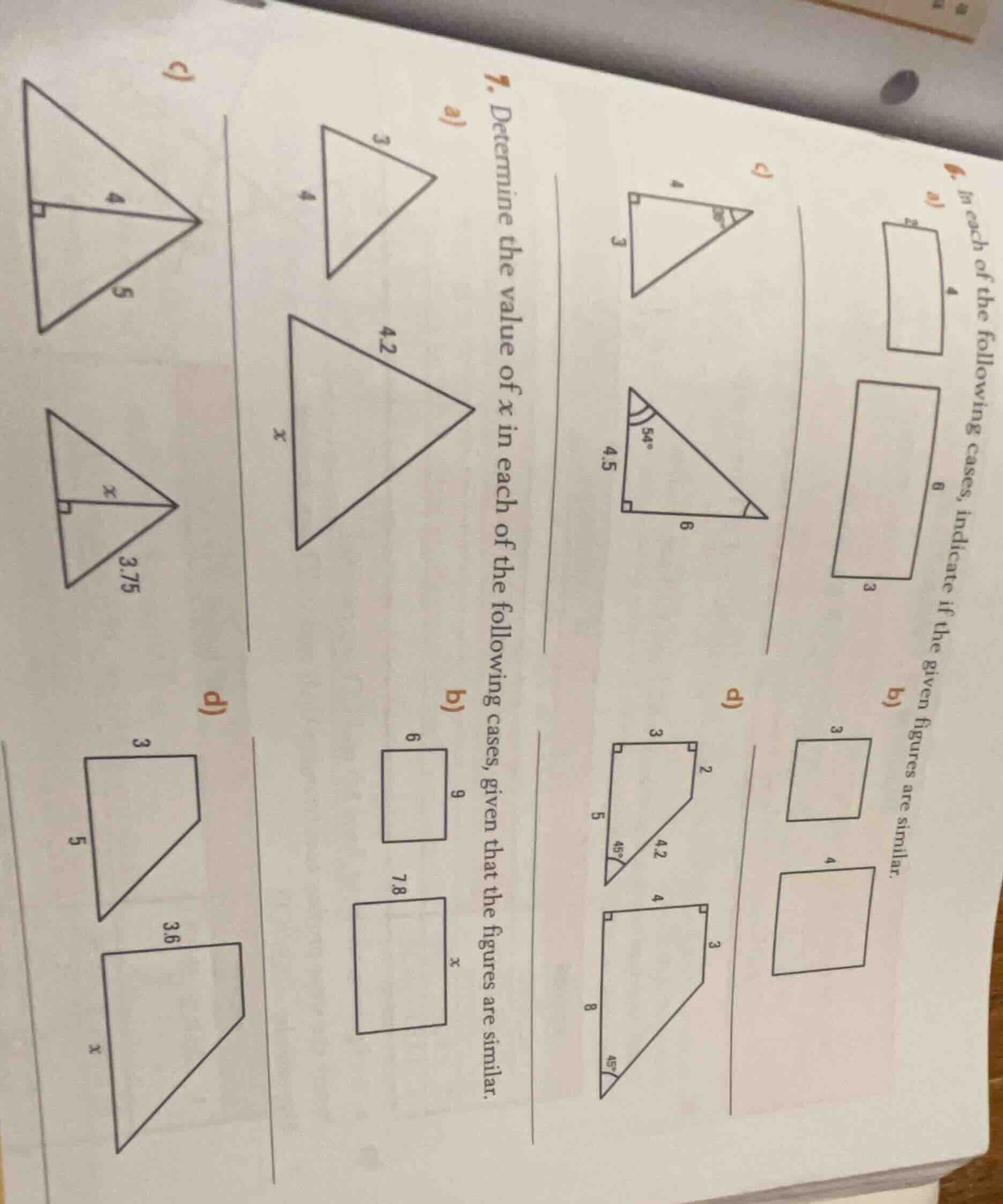 6. in each of the following cases, indicate if the given figures are si…