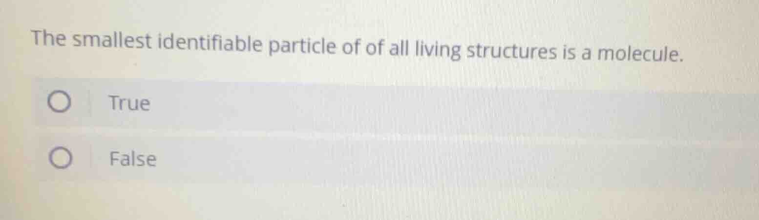 the smallest identifiable particle of of all living structures is a mol…