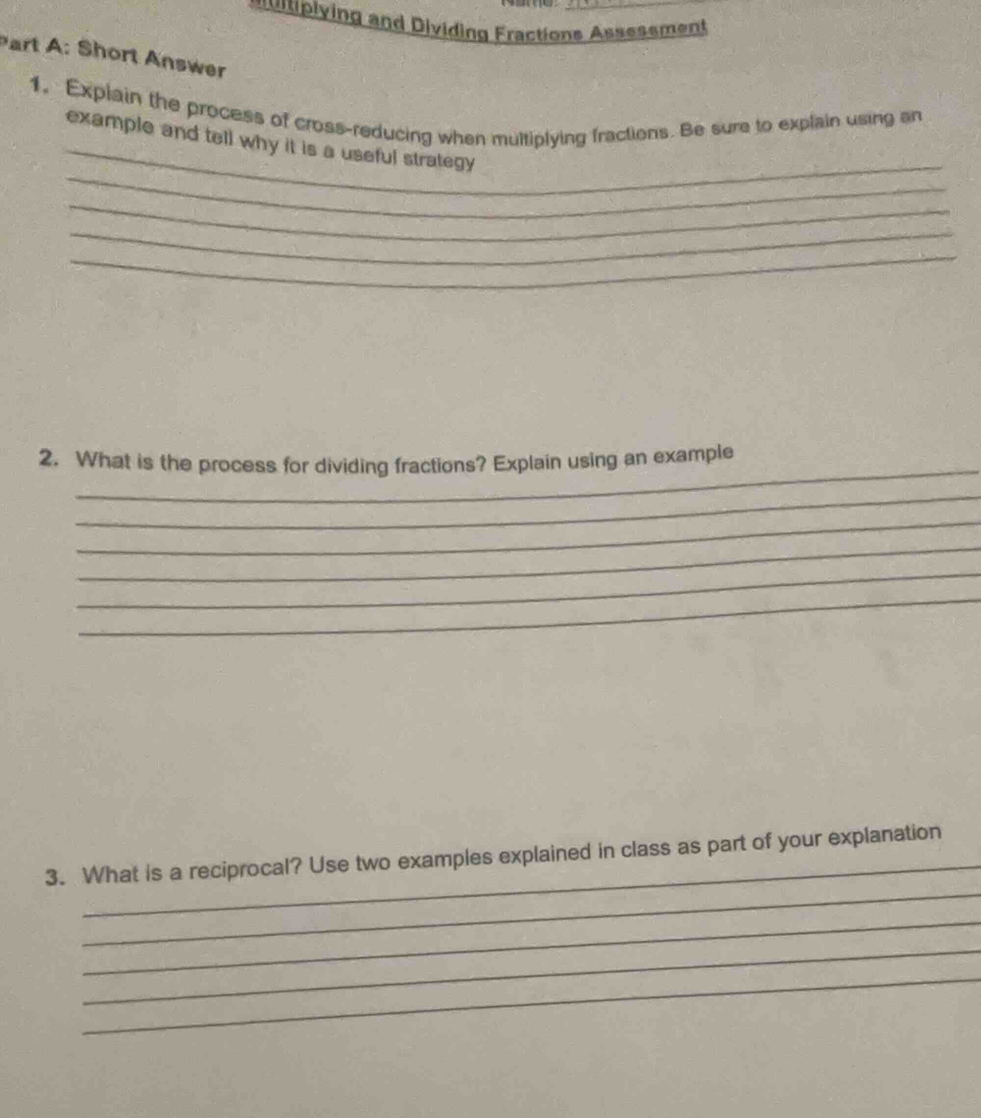 multiplying and dividing fractions assessment part a: short answer 1. e…