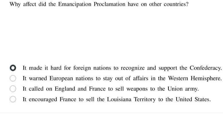 why affect did the emancipation proclamation have on other countries? i…