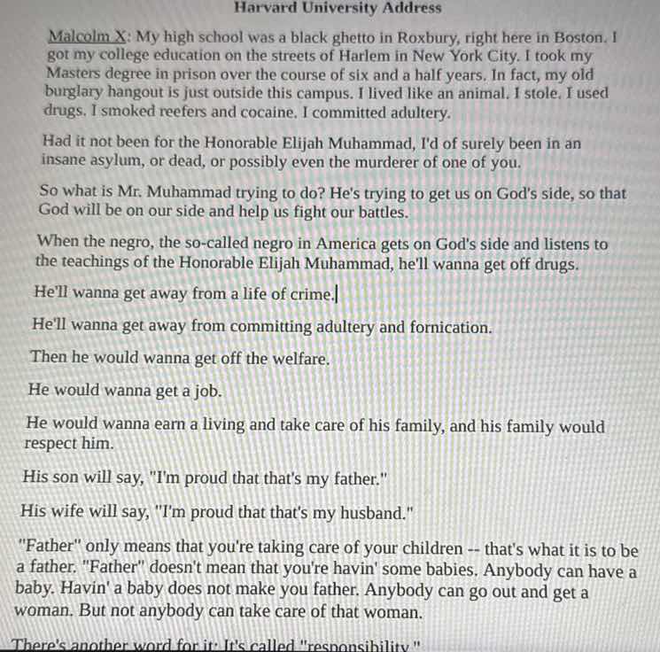 harvard university address malcolm x: my high school was a black ghetto…