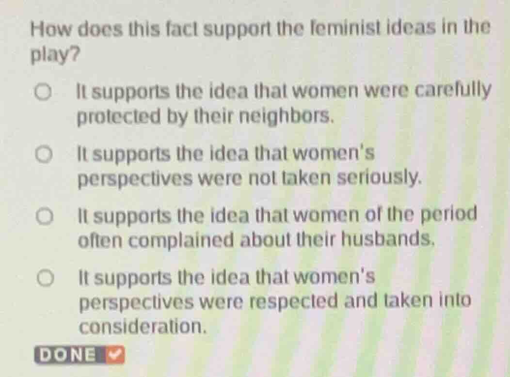 how does this fact support the feminist ideas in the play? it supports …