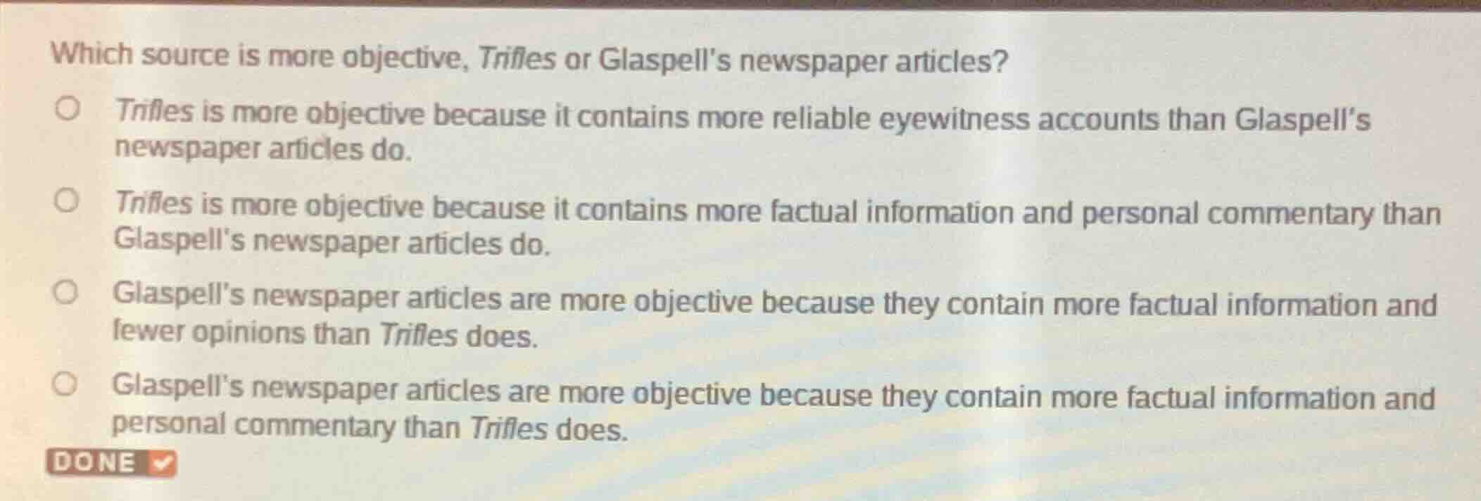 which source is more objective, trifles or glaspell’s newspaper article…