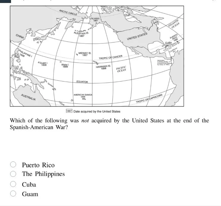 which of the following was not acquired by the united states at the end…