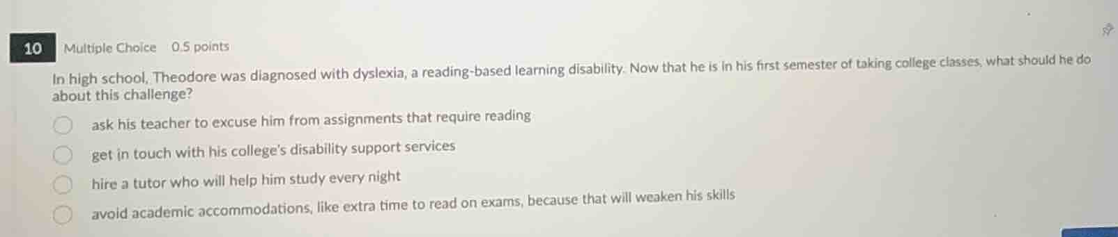 10 multiple choice 0.5 points in high school, theodore was diagnosed wi…