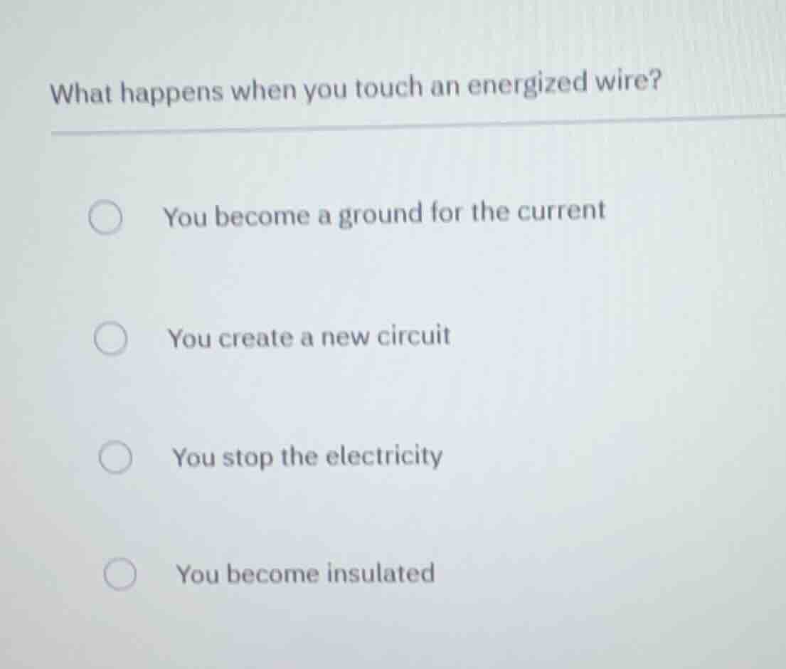 what happens when you touch an energized wire? you become a ground for …