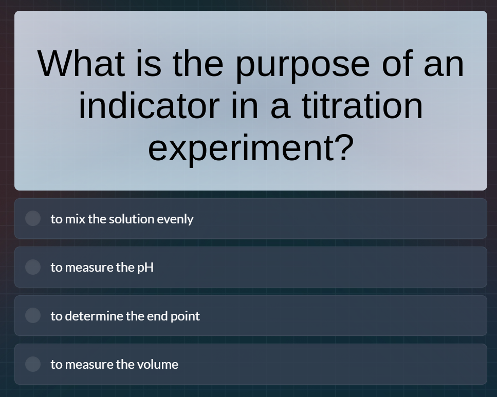 what is the purpose of an indicator in a titration experiment? to mix t…