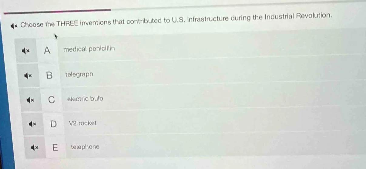 choose the three inventions that contributed to u.s. infrastructure dur…