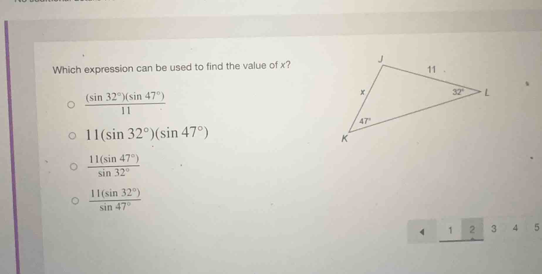 which expression can be used to find the value of x? ○ \\(\\frac{(\\sin…
