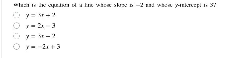 which is the equation of a line whose slope is -2 and whose y-intercept…
