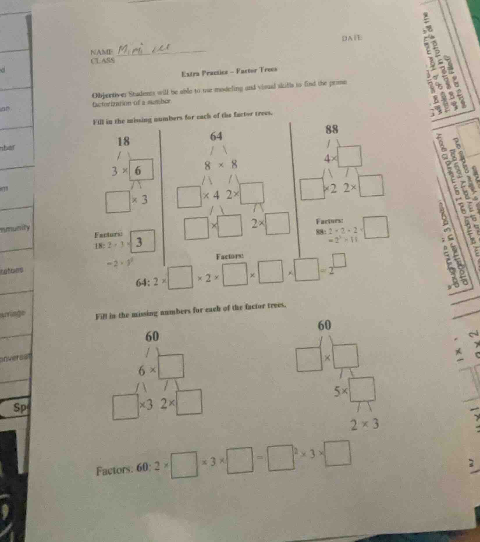 name class date extra practice - factor trees objective: students will …