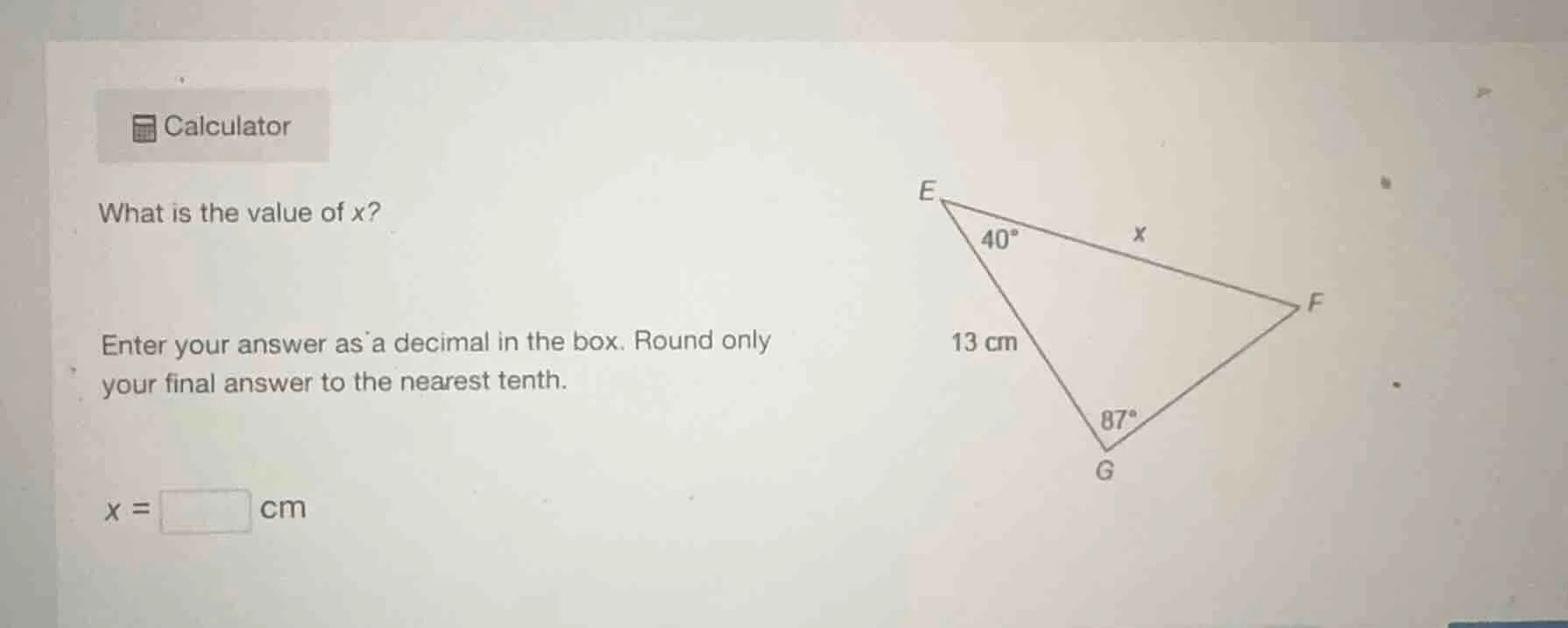 calculator what is the value of x? enter your answer as a decimal in th…