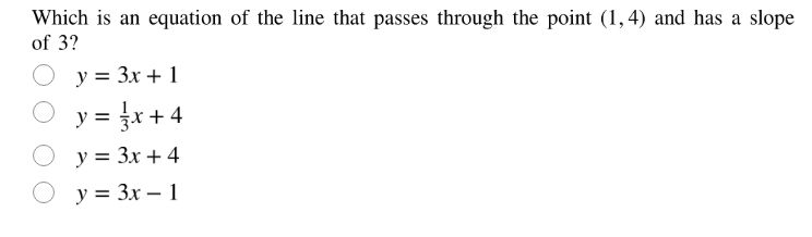 which is an equation of the line that passes through the point (1,4) an…