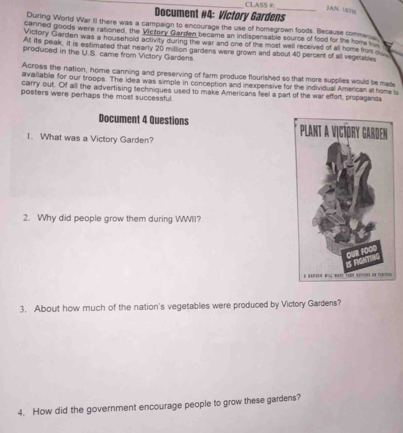 class #: jan. 16th document #4: victory gardens during world war ii the…