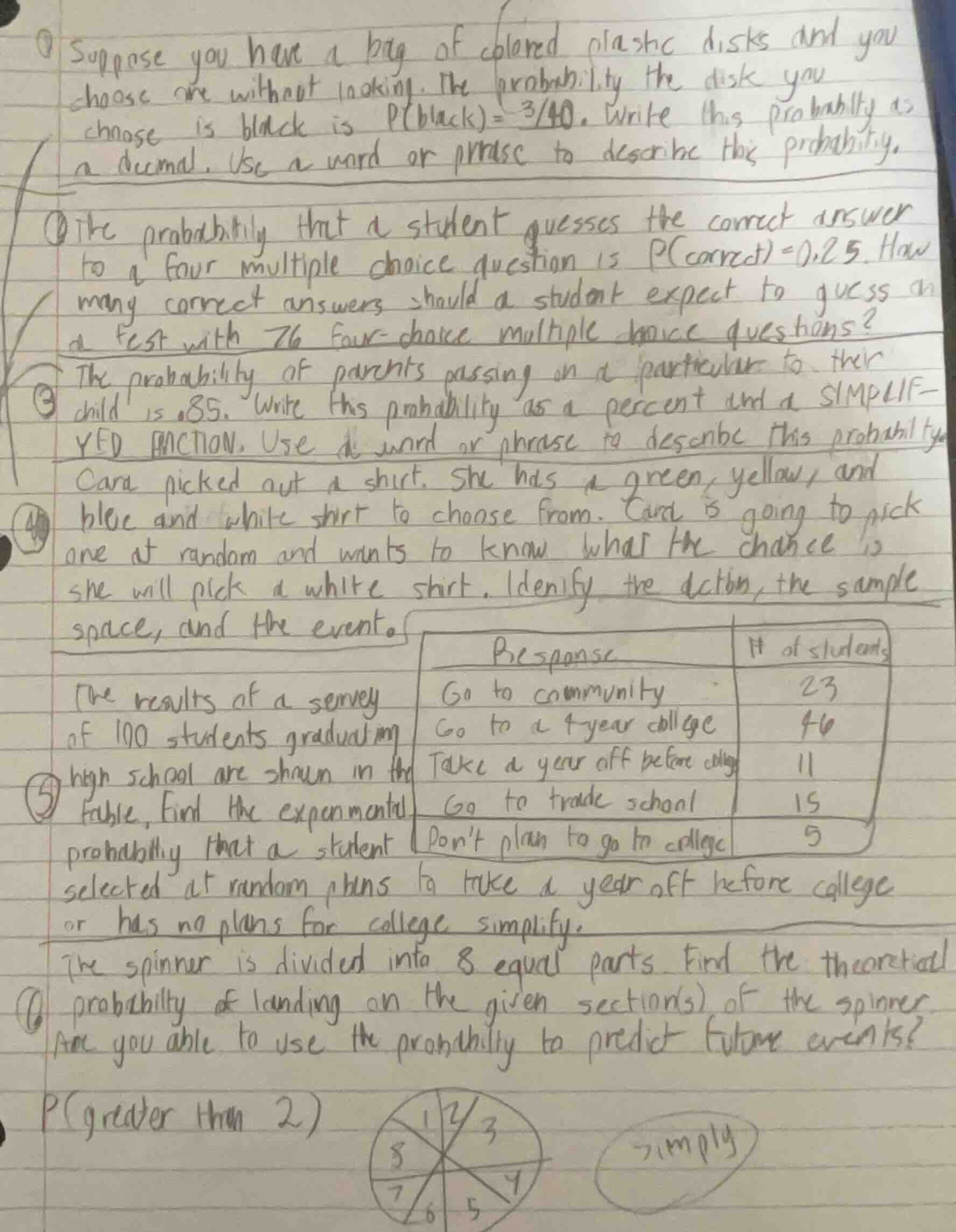 1. suppose you have a bag of colored plastic disks and you choose one w…