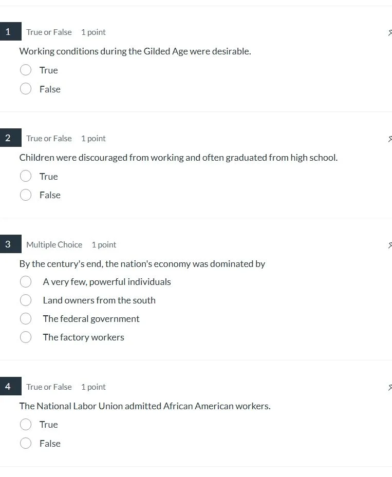 1 true or false 1 point working conditions during the gilded age were d…