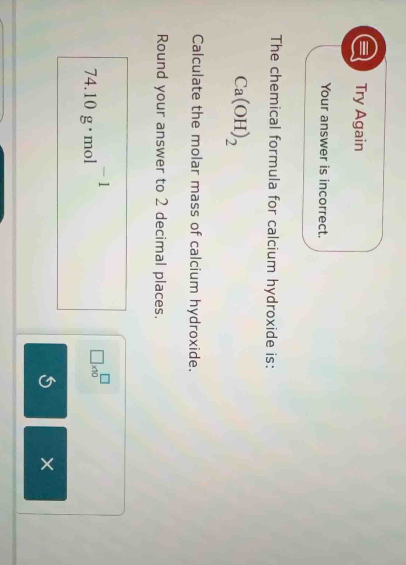 the chemical formula for calcium hydroxide is: ca(oh)₂ calculate the mo…