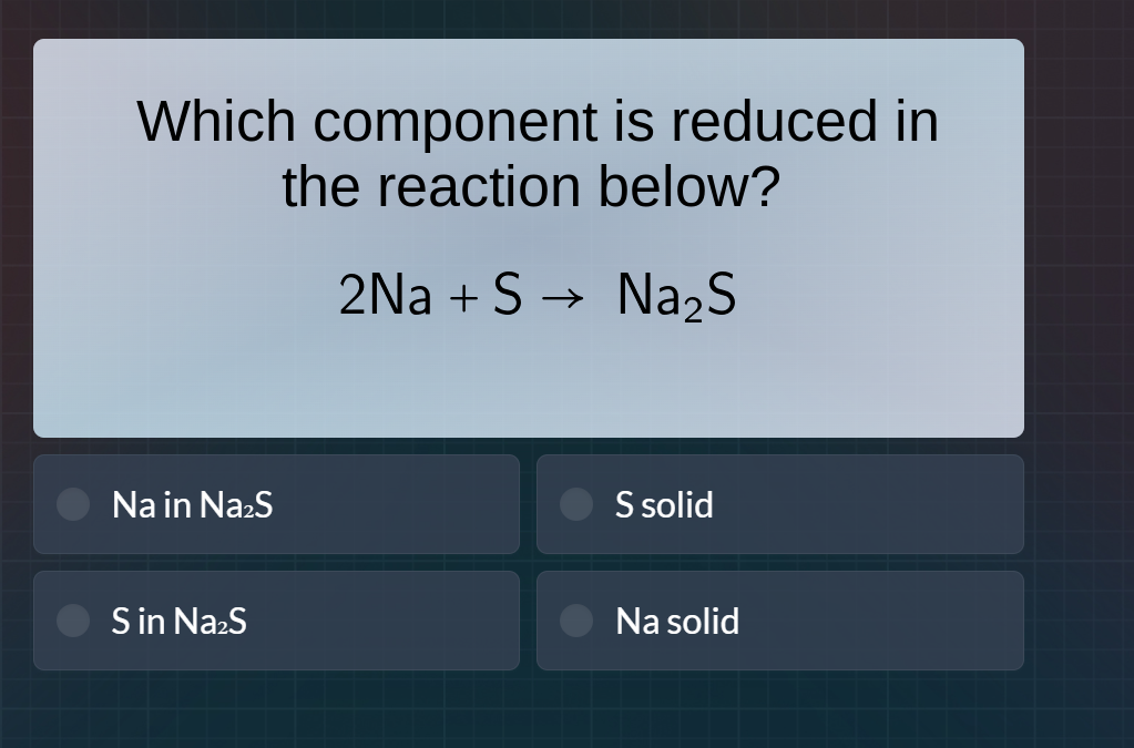 which component is reduced in the reaction below? 2na + s → na₂s na in …