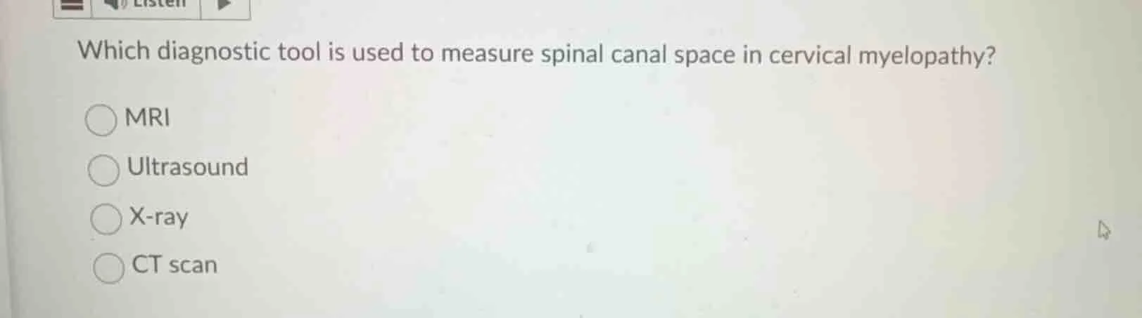 which diagnostic tool is used to measure spinal canal space in cervical…