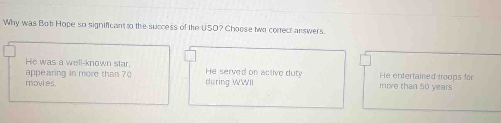 why was bob hope so significant to the success of the uso? choose two c…
