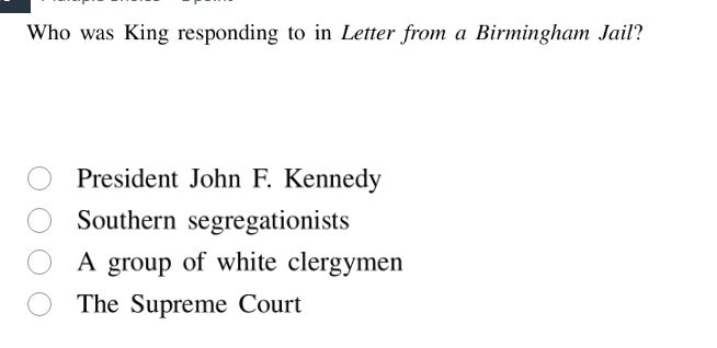 who was king responding to in letter from a birmingham jail? president …