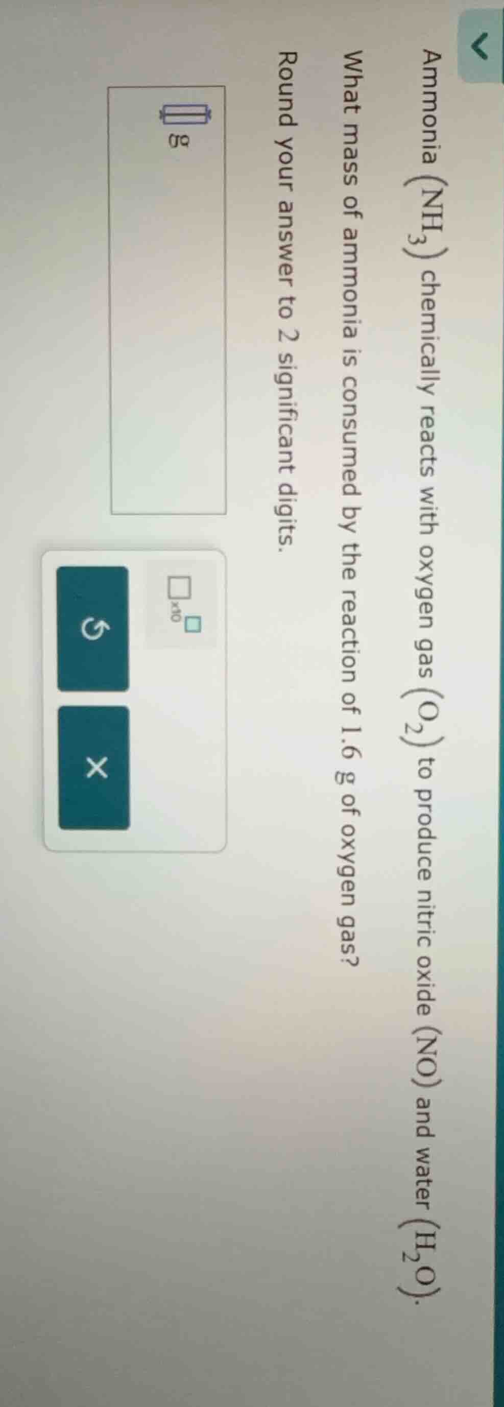 ammonia (nh₃) chemically reacts with oxygen gas (o₂) to produce nitric …