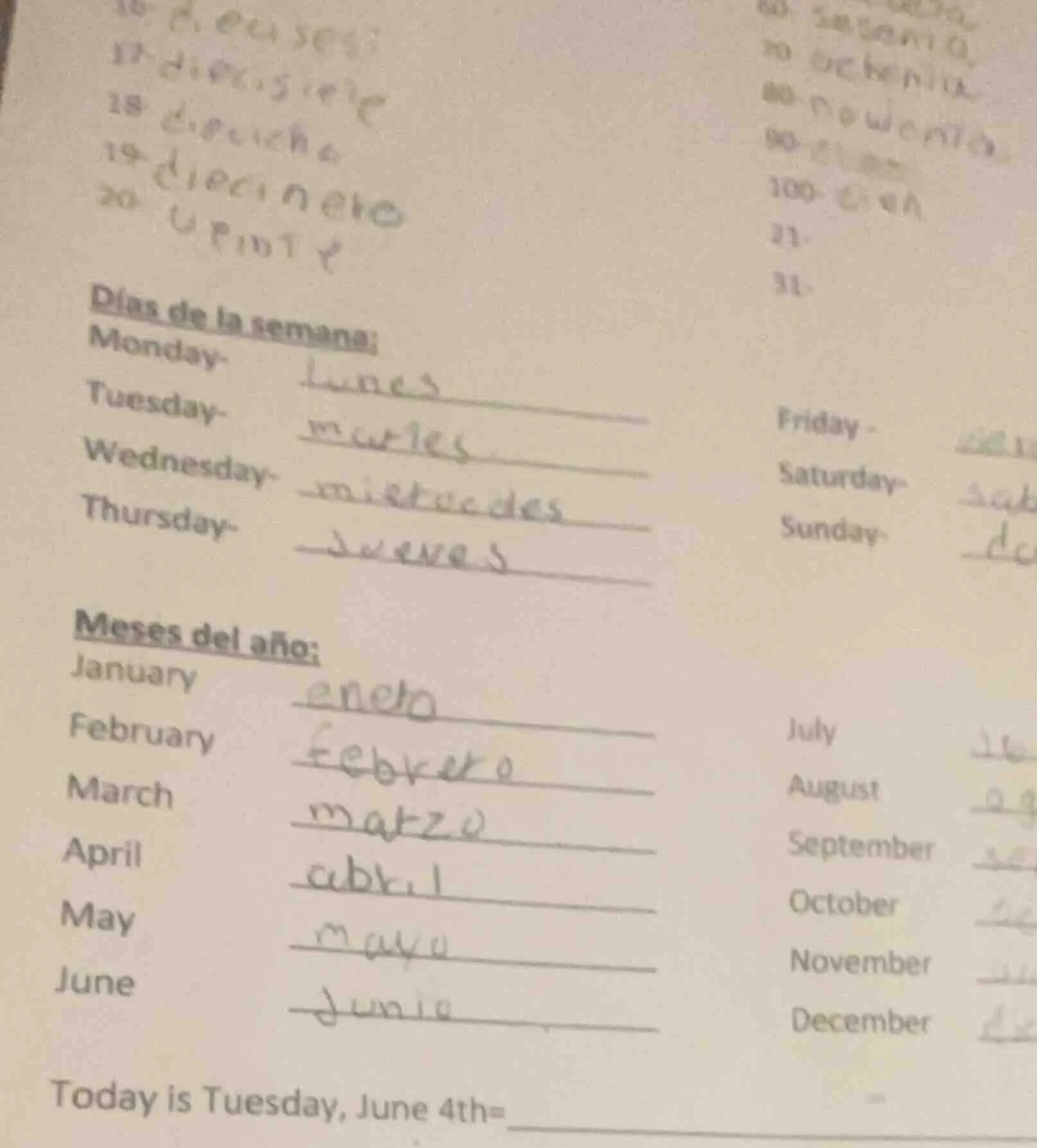 días de la semana: monday- tuesday- wednesday- thursday- friday - satur…