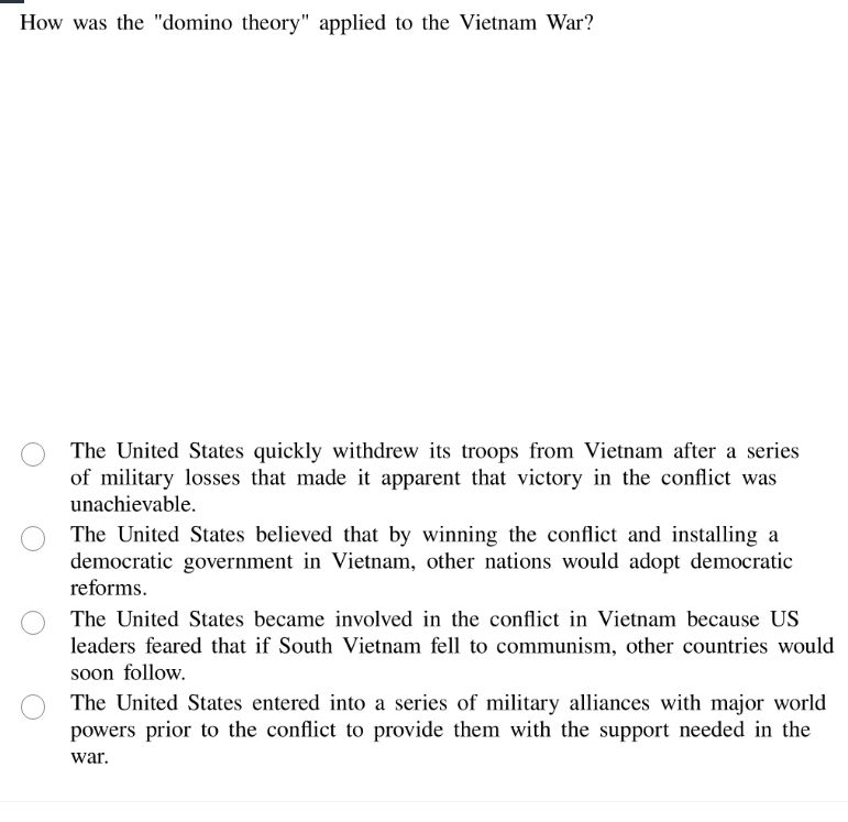 how was the \domino theory\ applied to the vietnam war? the united stat…