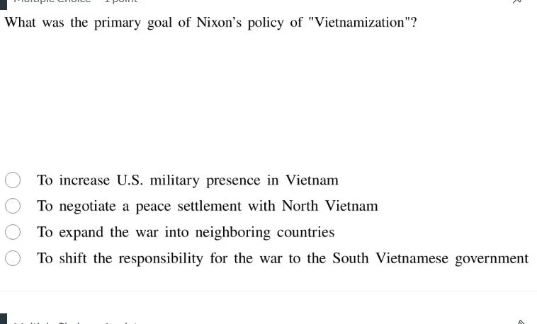 what was the primary goal of nixon’s policy of \vietnamization\? to inc…