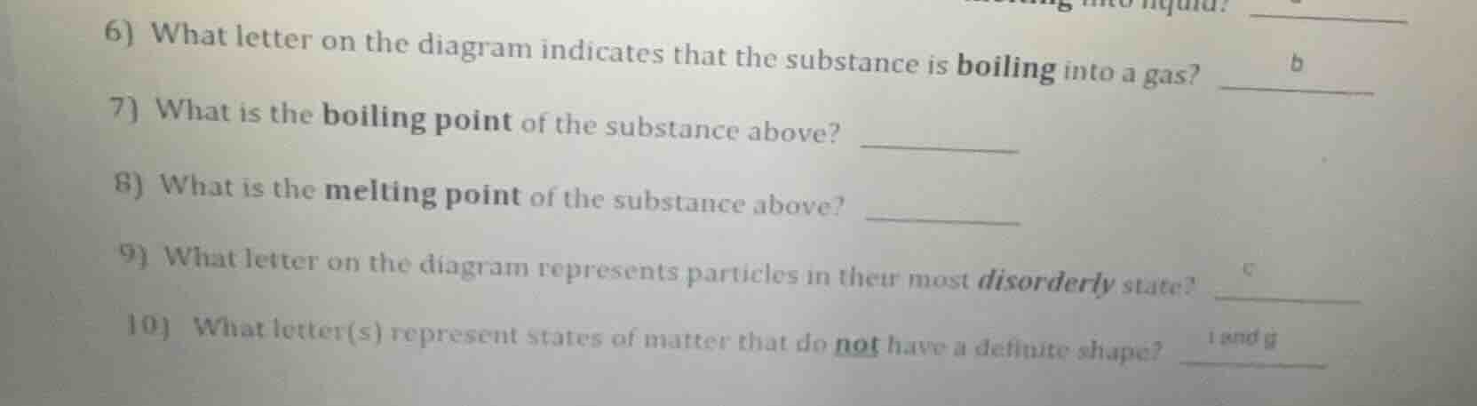 6) what letter on the diagram indicates that the substance is boiling i…