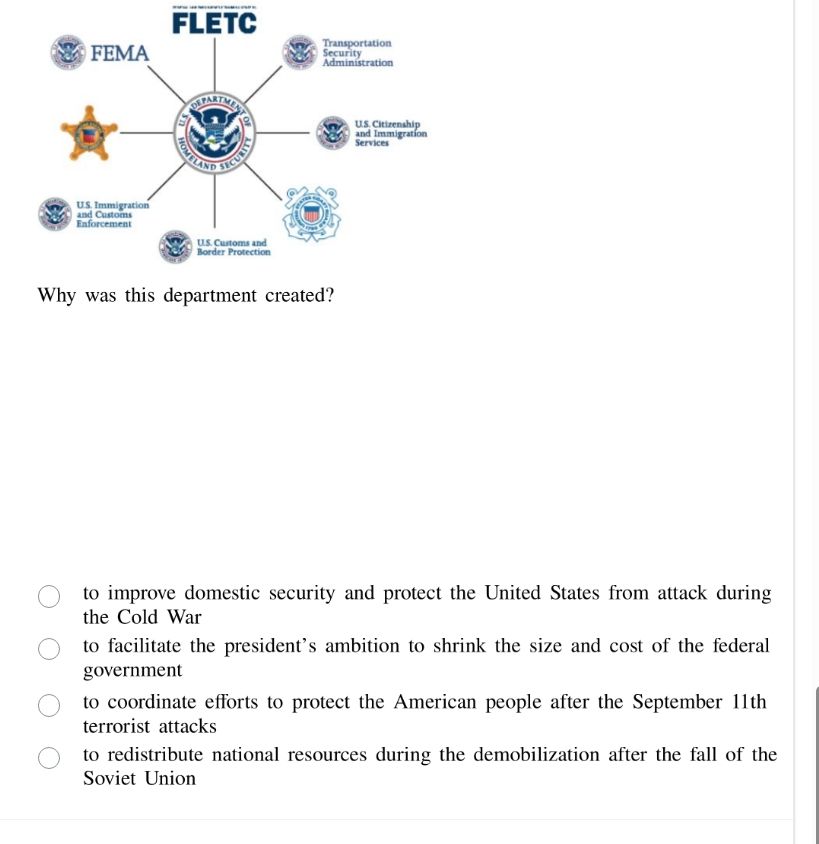 why was this department created? to improve domestic security and prote…
