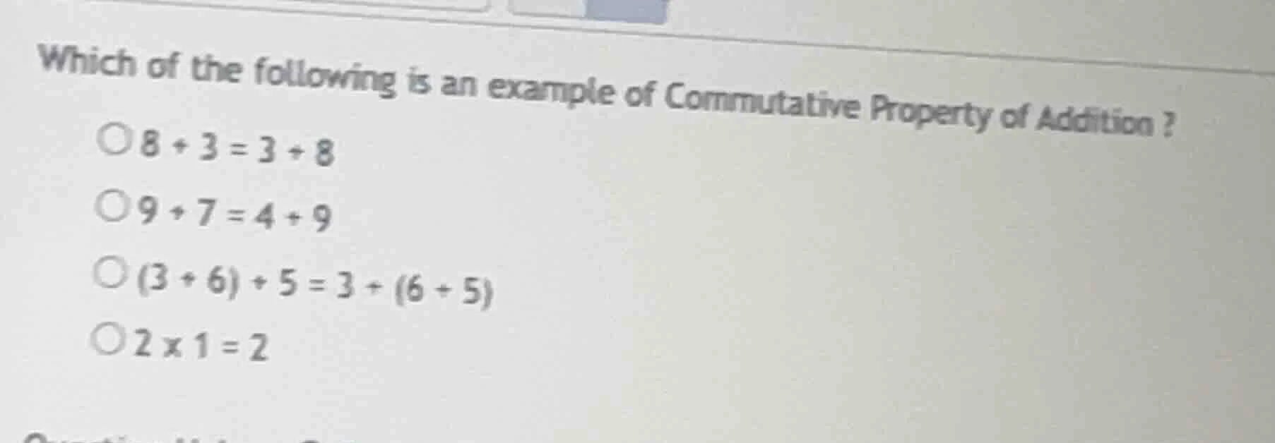 which of the following is an example of commutative property of additio…