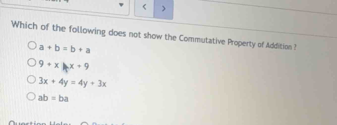 which of the following does not show the commutative property of additi…