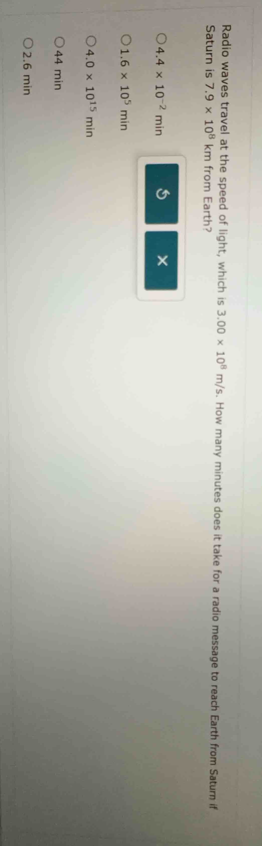 radio waves travel at the speed of light, which is $3.00 \\times 10^8$ …