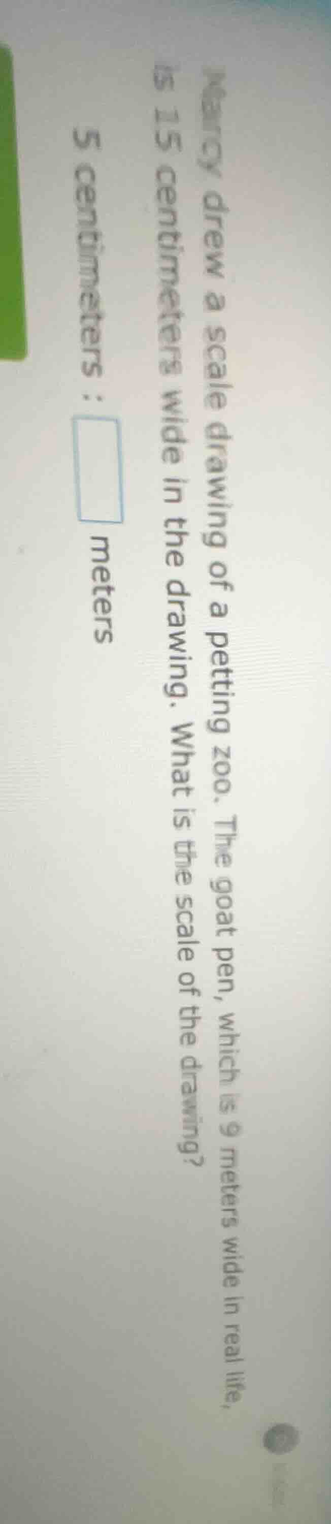 nancy drew a scale drawing of a petting zoo. the goat pen, which is 9 m…